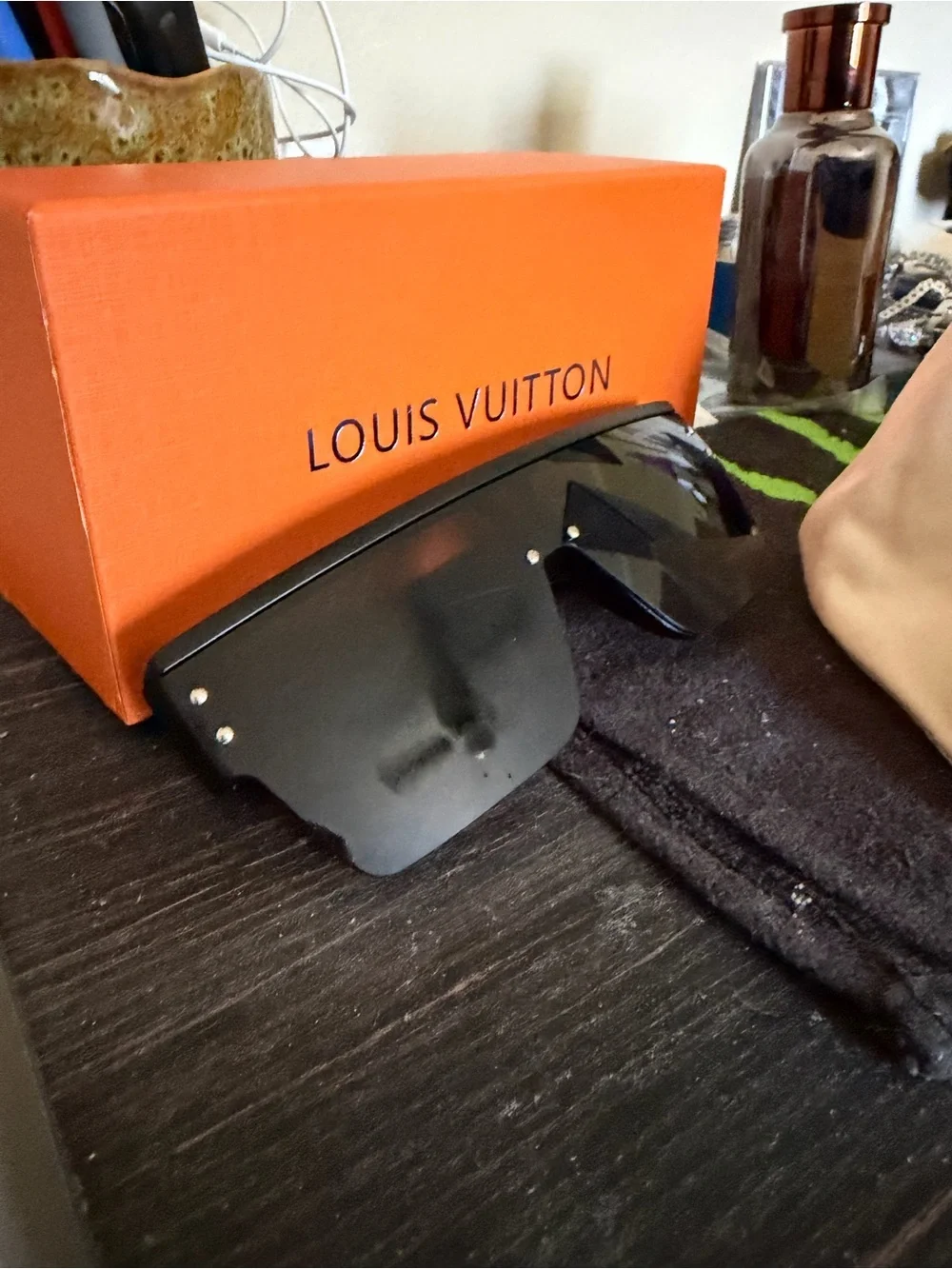 Louis Vuitton Black Visor Shield Sunglasses with Rivet Accents